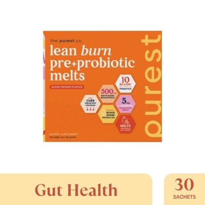 THE PUREST CO Lean Burn Pre+Probiotic Melts Orange Dietary Supplement Sachet (For Cravings Regulation, Weight Management & Gut Health) 30s