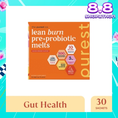 THE PUREST CO Lean Burn Pre+Probiotic Melts Orange Dietary Supplement Sachet (For Cravings Regulation, Weight Management & Gut Health) 30s