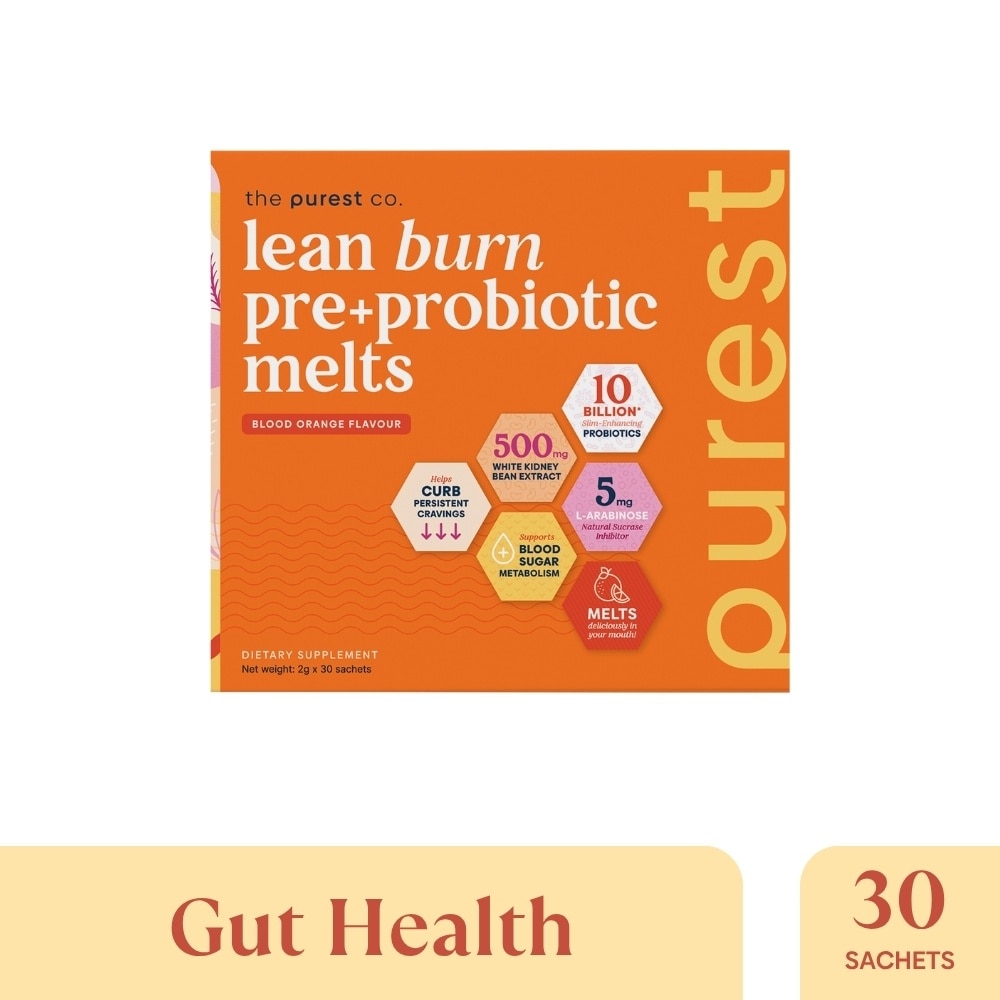 Lean Burn Pre+Probiotic Melts Orange Dietary Supplement Sachet (For Cravings Regulation, Weight Management & Gut Health) 30s