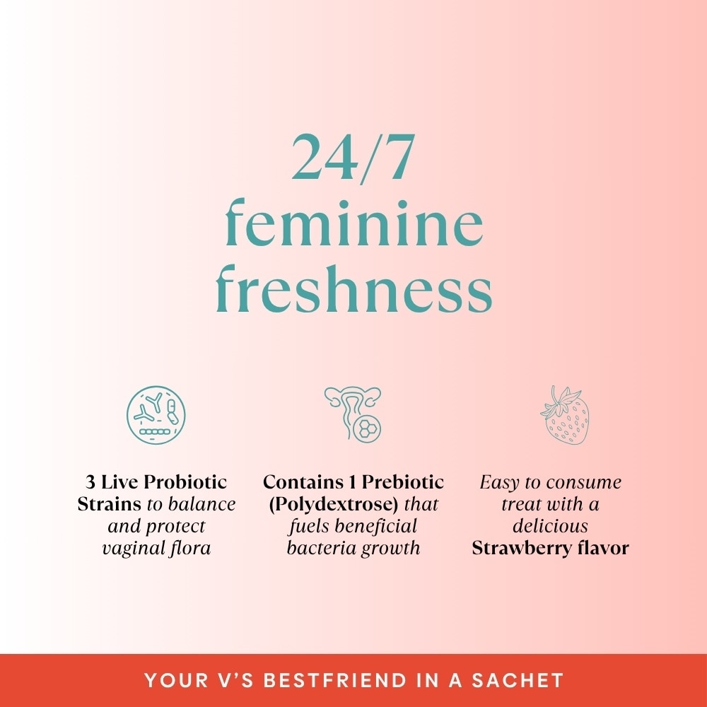 Feminine Care Pre+Probiotic Melts Strawberry Dietary Supplement Sachet (For Feminine Health Balance & Urinary Tract Health Support) 30s