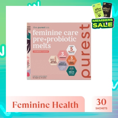 THE PUREST CO Feminine Care Pre+Probiotic Melts Strawberry Dietary Supplement Sachet (For Feminine Health Balance & Urinary Tract Health Support) 30s