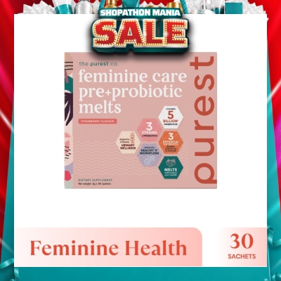 THE PUREST CO - Feminine Care Pre+Probiotic Melts Strawberry Dietary Supplement Sachet (For Feminine Health Balance & Urinary Tract Health Support) 30s