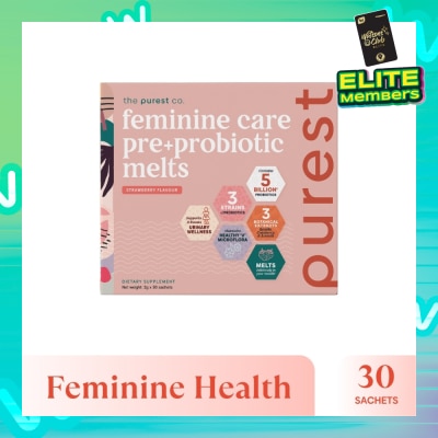 THE PUREST CO Feminine Care Pre+Probiotic Melts Strawberry Dietary Supplement Sachet (For Feminine Health Balance & Urinary Tract Health Support) 30s