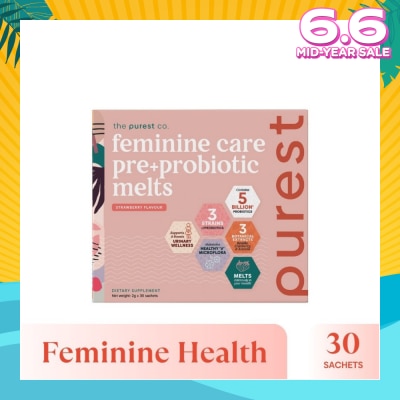 THE PUREST CO Feminine Care Pre+Probiotic Melts Strawberry Dietary Supplement Sachet (For Feminine Health Balance & Urinary Tract Health Support) 30s