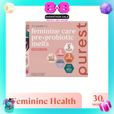 THE PUREST CO - Feminine Care Pre+Probiotic Melts Strawberry Dietary Supplement Sachet (For Feminine Health Balance & Urinary Tract Health Support) 30s