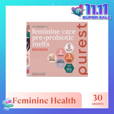 THE PUREST CO Feminine Care Pre+Probiotic Melts Strawberry Dietary Supplement Sachet (For Feminine Health Balance & Urinary Tract Health Support) 30s