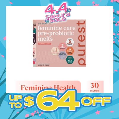 THE PUREST CO - Feminine Care Pre+Probiotic Melts Strawberry Dietary Supplement Sachet (For Feminine Health Balance & Urinary Tract Health Support) 30s