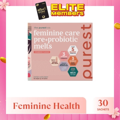 THE PUREST CO [CNY] Feminine Care Pre+Probiotic Melts Strawberry Dietary Supplement Sachet (For Feminine Health Balance & Urinary Tract Health Support) 30s