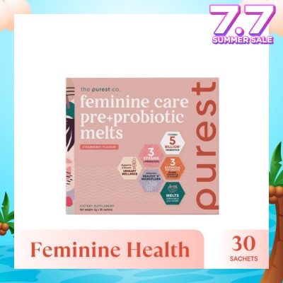 THE PUREST CO Feminine Care Pre+Probiotic Melts Strawberry Dietary Supplement Sachet (For Feminine Health Balance & Urinary Tract Health Support) 30s