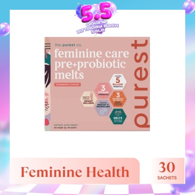 THE PUREST CO - Feminine Care Pre+Probiotic Melts Strawberry Dietary Supplement Sachet (For Feminine Health Balance & Urinary Tract Health Support) 30s