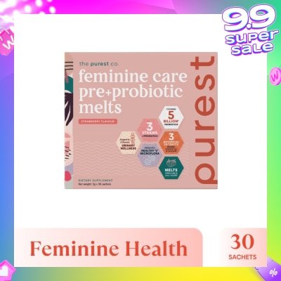 THE PUREST CO Feminine Care Pre+Probiotic Melts Strawberry Dietary Supplement Sachet (For Feminine Health Balance & Urinary Tract Health Support) 30s