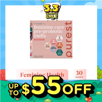 THE PUREST CO [CNY] Feminine Care Pre+Probiotic Melts Strawberry Dietary Supplement Sachet (For Feminine Health Balance & Urinary Tract Health Support) 30s