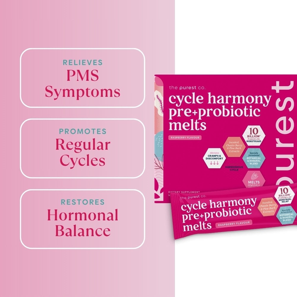 Cycle Harmony Pre+Probiotic Melts Rasberry Dietary Supplement Sachet (For Menstrual Health Balance & PMS Symptoms) 30s