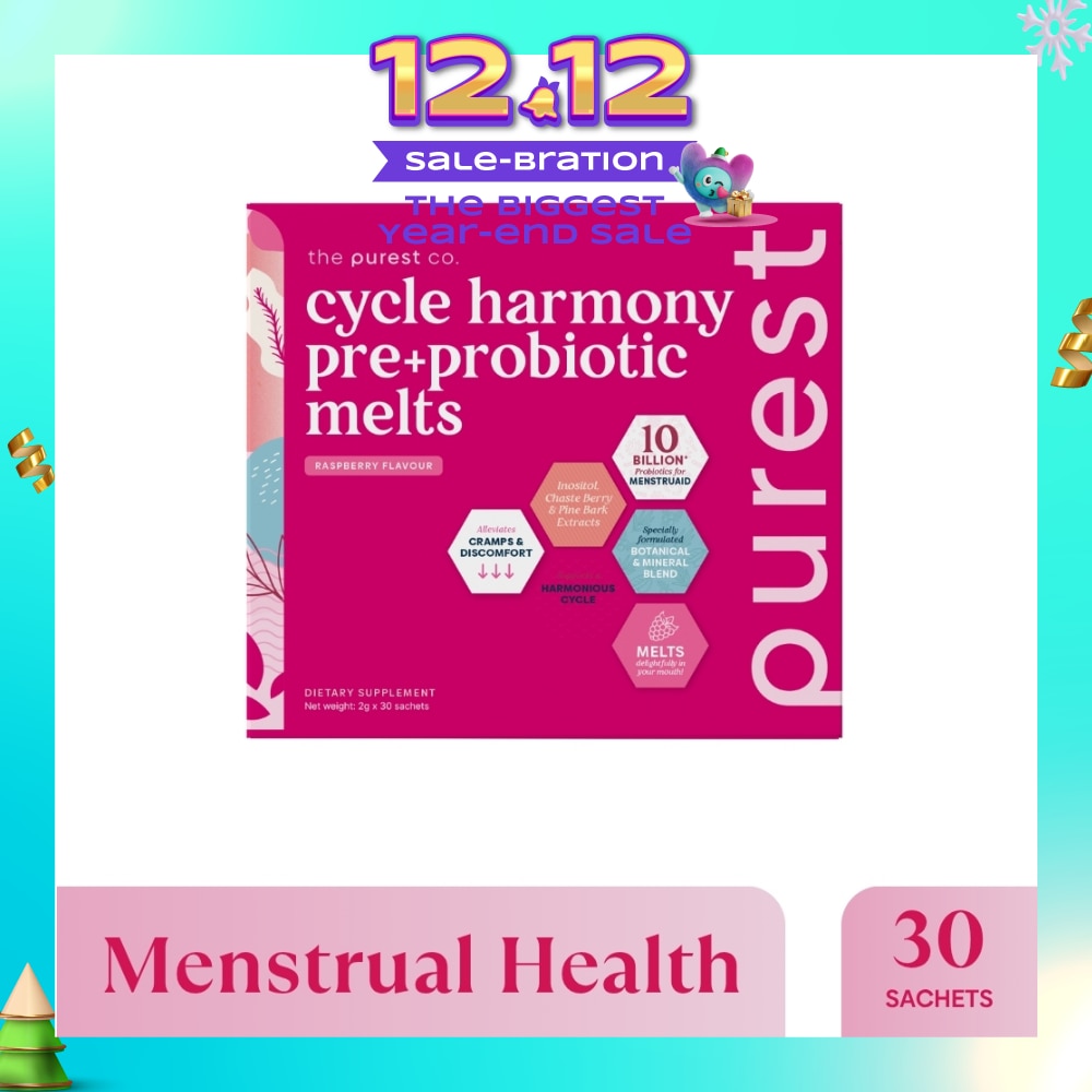 Cycle Harmony Pre+Probiotic Melts Rasberry Dietary Supplement Sachet (For Menstrual Health Balance & PMS Symptoms) 30s (Expiry: Sep`2026)