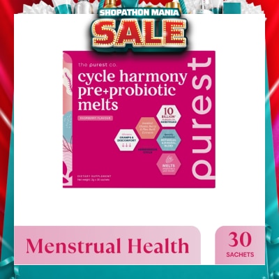 THE PUREST CO - Cycle Harmony Pre+Probiotic Melts Rasberry Dietary Supplement Sachet (For Menstrual Health Balance & PMS Symptoms) 30s