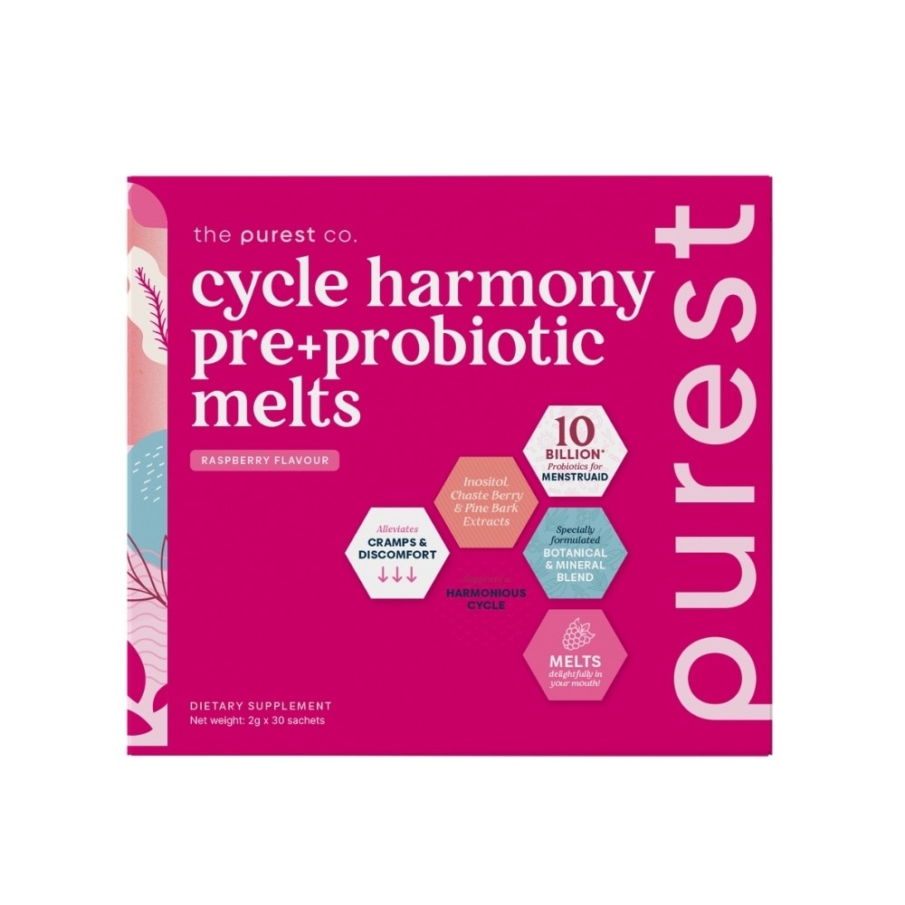 Cycle Harmony Pre+Probiotic Melts Rasberry Dietary Supplement Sachet (For Menstrual Health Balance & PMS Symptoms) 30s