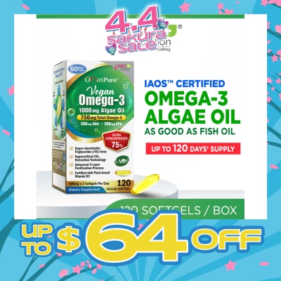LABO NUTRITION - OmaxPure Vegan Omega-3 1000mg Algae Oil Dietary Supplement Veggie Softgel (For Heart, Brain, Eye, & Joint Health) 120s