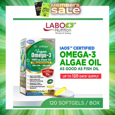 LABO NUTRITION - OmaxPure Vegan Omega-3 1000mg Algae Oil Dietary Supplement Veggie Softgel (For Heart, Brain, Eye, & Joint Health) 120s