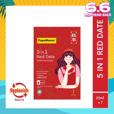 POPOMAMA 5 In 1 Red Date Herbal Beverage Liquid Sachet (To Tonify Qi & Blood, Beauty & Anti-Aging, Enhance Immunity, Relieve Water Retention, Relieve Cold Hands & Feet) 7s