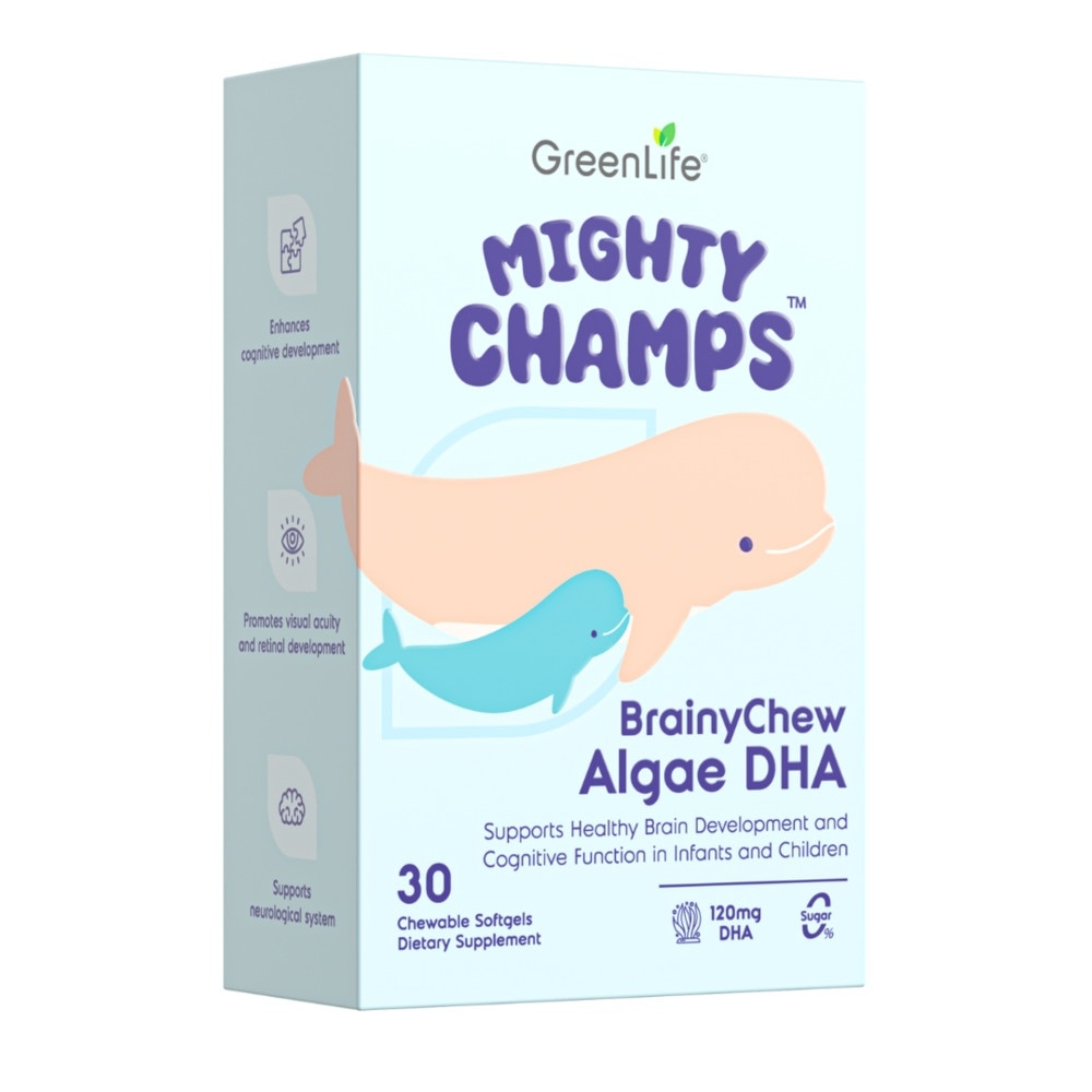 Mighty Champs BrainyChew Algae DHA Dietary Supplement Chewable Softgel (To Support Healthy Brain Development & Cognitive Function In Infants & Children) 30s