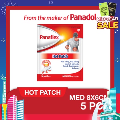 PANAFLEX Hot Medium Patch 8x6cm (To Relief Muscle & Joint Pain, Neck & Shoulder Ache & Backache) 5s