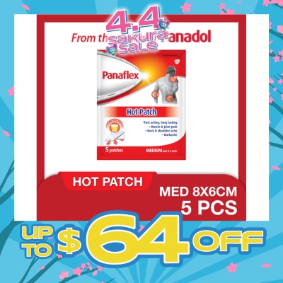 PANAFLEX - Hot Medium Patch 8x6cm (To Relief Muscle & Joint Pain, Neck & Shoulder Ache & Backache) 5s