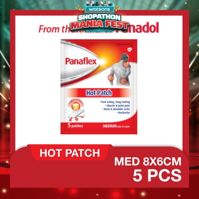 PANAFLEX - Hot Medium Patch 8x6cm (To Relief Muscle & Joint Pain, Neck & Shoulder Ache & Backache) 5s