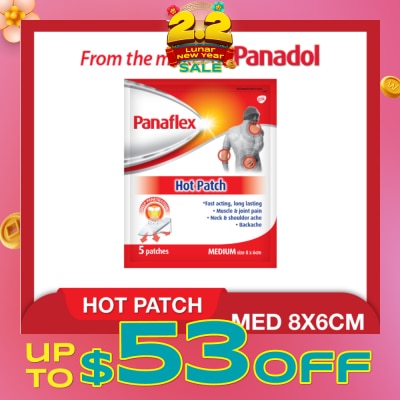 PANAFLEX Hot Medium Patch 8x6cm (To Relief Muscle & Joint Pain, Neck & Shoulder Ache & Backache) 5s