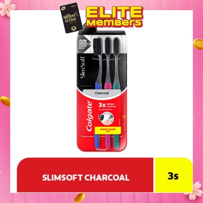 COLGATE Slim Soft Charcoal Toothbrush Buy 2 Free 1 Value Pack
