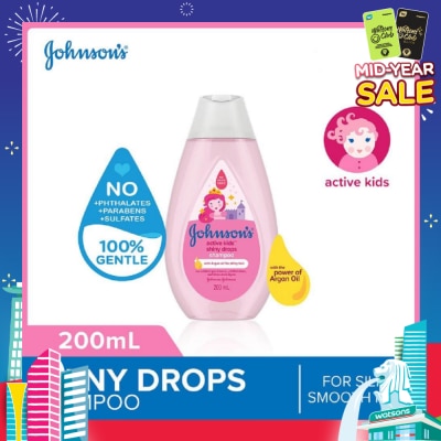 JOHNSON'S Baby Baby Active Kids Shiny Drops Shampoo With The Power Of Argan Oil (For Silky Smooth Hair) 200ml