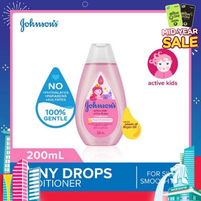 JOHNSON'S Baby Baby Active Kids Shiny Drops Conditioner With The Power Of Argan Oil (For Silky Smooth Hair) 200ml