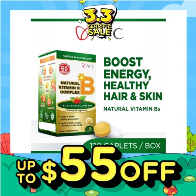 AFC JAPAN Natural Vitamin B Complex Dietary Supplement caplets (Boost Energy, Relieves Fatigue, Healthy Hair, Skin & Nails) 120s