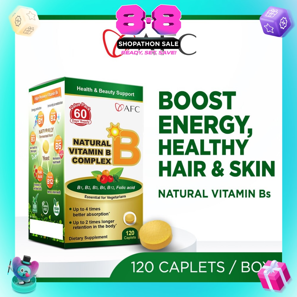 Natural Vitamin B Complex caplets (Boost Energy, Relieves Fatigue, Healthy Hair, Skin & Nails) 120s