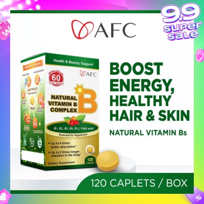 AFC JAPAN Natural Vitamin B Complex Dietary Supplement caplets (Boost Energy, Relieves Fatigue, Healthy Hair, Skin & Nails) 120s
