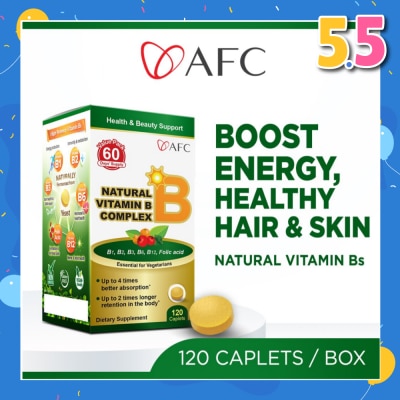AFC JAPAN Natural Vitamin B Complex Dietary Supplement caplets (Boost Energy, Relieves Fatigue, Healthy Hair, Skin & Nails) 120s