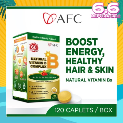 AFC JAPAN Natural Vitamin B Complex Dietary Supplement caplets (Boost Energy, Relieves Fatigue, Healthy Hair, Skin & Nails) 120s
