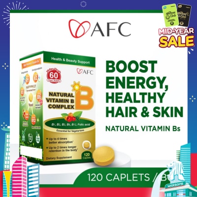 AFC JAPAN Natural Vitamin B Complex Dietary Supplement caplets (Boost Energy, Relieves Fatigue, Healthy Hair, Skin & Nails) 120s