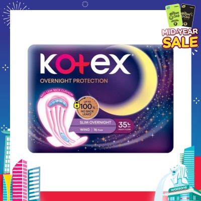 KOTEX Soft & Smooth 360° Protection Slim Overnight Sanitary Pad Wing 35cm (For Heavy Flow) 16s