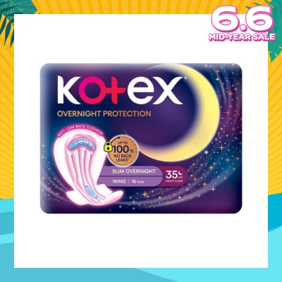KOTEX Soft & Smooth 360° Protection Slim Overnight Sanitary Pad Wing 35cm (For Heavy Flow) 16s