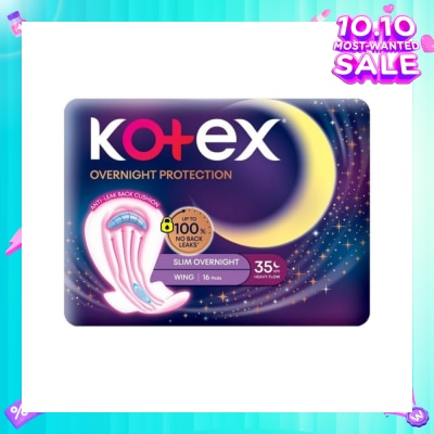 KOTEX Soft & Smooth 360° Protection Slim Overnight Sanitary Pad Wing 35cm (For Heavy Flow) 16s