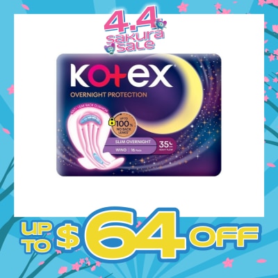 KOTEX - Soft & Smooth 360° Protection Slim Overnight Sanitary Pad Wing 35cm (For Heavy Flow) 16s