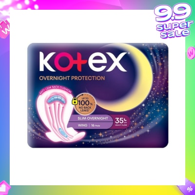 KOTEX Soft & Smooth 360° Protection Slim Overnight Sanitary Pad Wing 35cm (For Heavy Flow) 16s