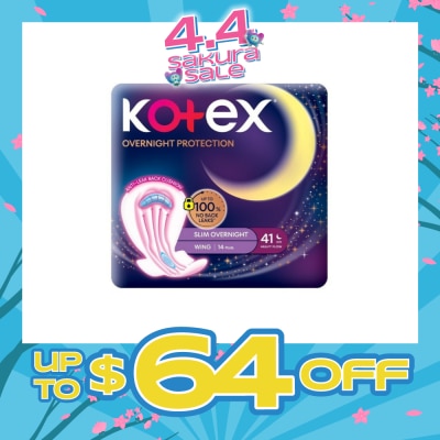 KOTEX - Soft & Smooth 360° Protection Slim Overnight Sanitary Pad Wing 41cm (For Heavy Flow) 14s