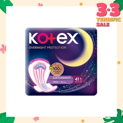 KOTEX Soft & Smooth 360° Protection Slim Overnight Sanitary Pad Wing 41cm (For Heavy Flow) 14s