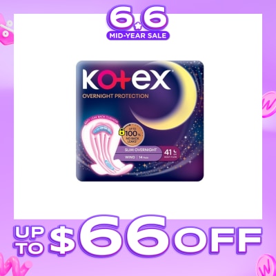 KOTEX - Soft & Smooth 360° Protection Slim Overnight Sanitary Pad Wing 41cm (For Heavy Flow) 14s