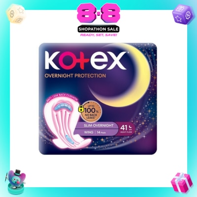 KOTEX - Soft & Smooth 360° Protection Slim Overnight Sanitary Pad Wing 41cm (For Heavy Flow) 14s