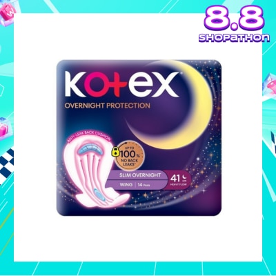 KOTEX Soft & Smooth 360° Protection Slim Overnight Sanitary Pad Wing 41cm (For Heavy Flow) 14s