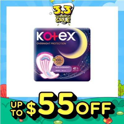 KOTEX Soft & Smooth 360° Protection Slim Overnight Sanitary Pad Wing 41cm (For Heavy Flow) 14s