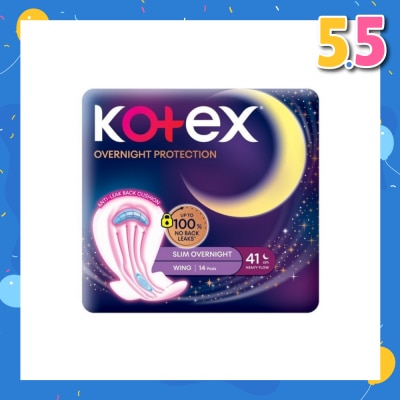 KOTEX Soft & Smooth 360° Protection Slim Overnight Sanitary Pad Wing 41cm (For Heavy Flow) 14s