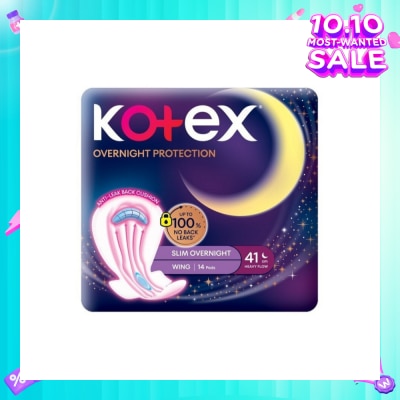 KOTEX Soft & Smooth 360° Protection Slim Overnight Sanitary Pad Wing 41cm (For Heavy Flow) 14s